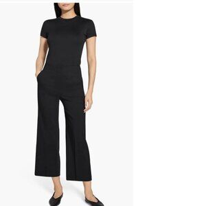 THEORY Clean Terena Crop Wide Leg Linen Blend Pants Black Size 8